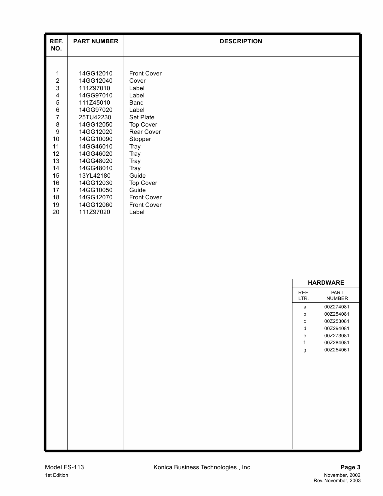 Konica-Minolta Options FS-113 Parts Manual-3
